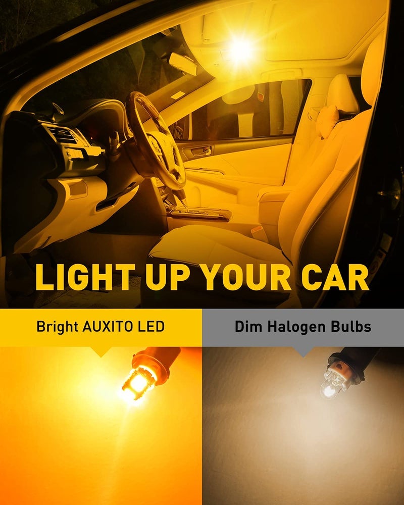AUXITO 194 LED Light Bulb Amber Yellow 168 2825 W5W T10 Wedge 14-SMD LED Replacement Bulbs for Car Dome Map Door Courtesy License Plate Lights, Pack of 10 - Image 2